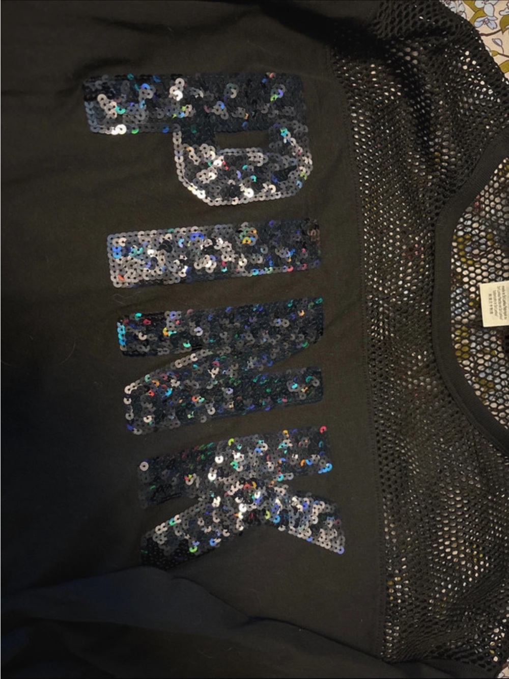Victoria Secret Black Sequin Graphic Top